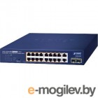  PLANET GSD-2022P 16-Port 10/100/1000T 802.3at PoE + 2-Port 10/100/1000T + 2-Port 1000X SFP Unmanaged Gigabit Ethernet Switch (185W PoE Budget, Standard/VLAN/Extend mode, supports PD alive check, desktop size with rackmount kit)