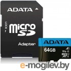   MicroSDXC 64Gb ADATA Premier Class10 UHS-I A1 +  (AUSDX64GUICL10A1-RA1)