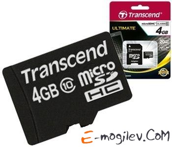 Карта памяти Transcend microSDHC (Class 10) 4GB + адаптер (TS4GUSDHC10)
