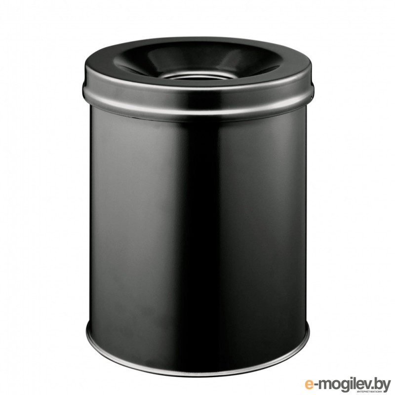 Металлическая противопожарная мусорная корзина 15л, круглая, черная, высота 35см, Durable