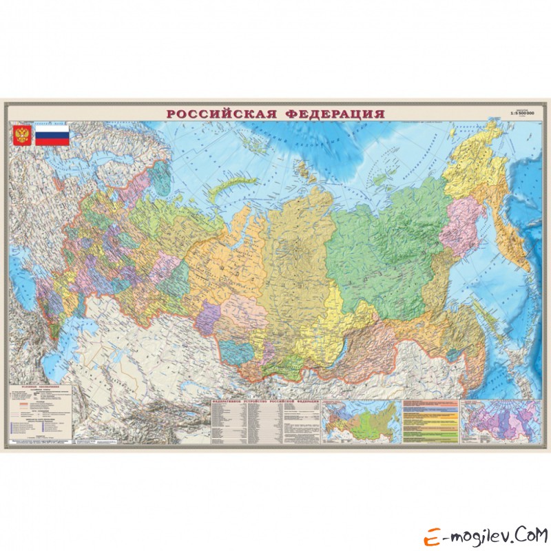 Настольное покрытие Карта РФ (политическая) 375мм Х 580мм, Россия