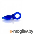 Анальная втулка Sexus Glass с кольцом, стеклянная, синяя, 7 см