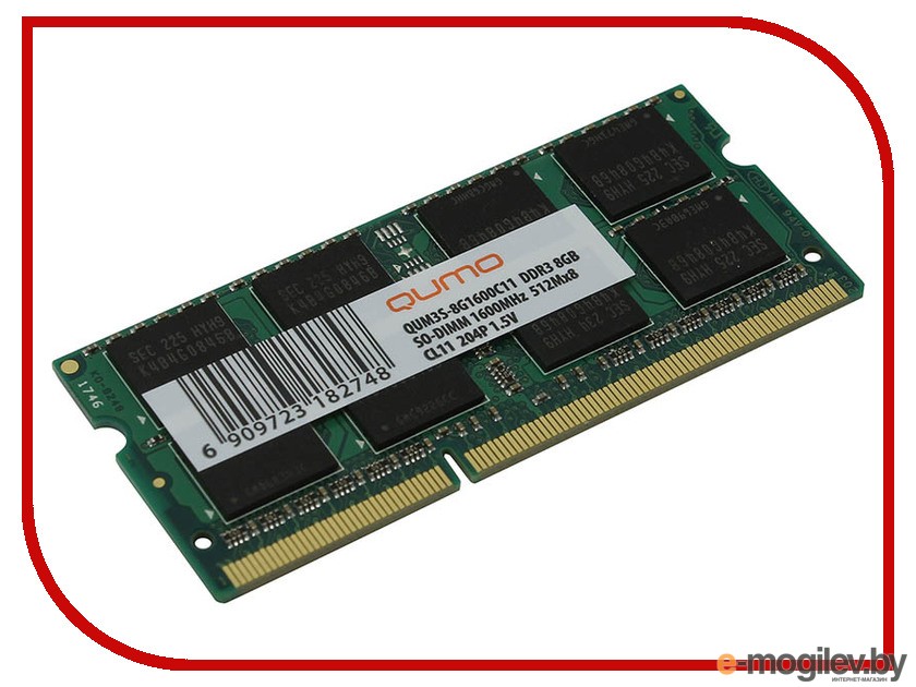 Оперативная память QUMO 8GB DDR3 SODIMM PC3-12800 QUM3S-8G1600C11R