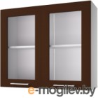 Шкаф навесной для кухни Горизонт Мебель Люкс 80 с витриной (шоколад гл)
