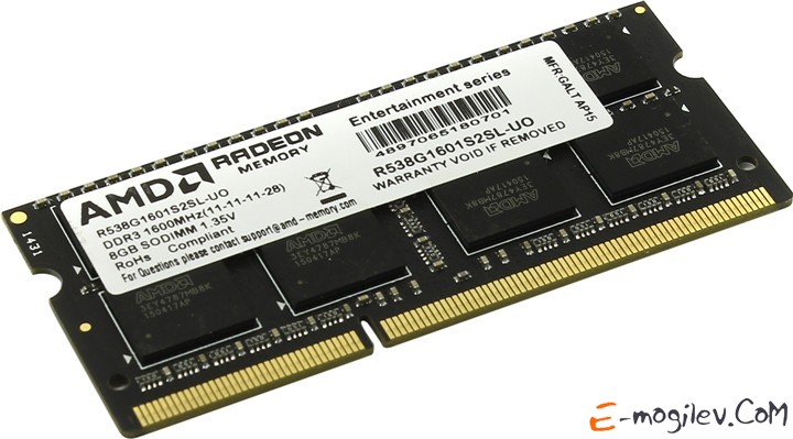 Оперативная память AMD 8GB DDR3 SO-DIMM PC3-12800 (R538G1601S2SL-UO)