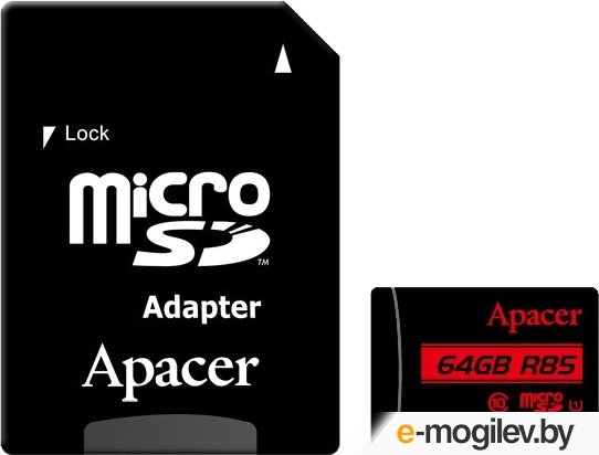 Карта памяти Apacer microSDHC (Class 10) 64GB + адаптер (AP64GMCSX10U5-R)