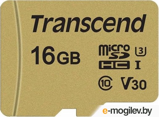 Карта памяти Transcend microSDHC 500S 16GB Class 10 UHS-I U3 (TS16GUSD500S)