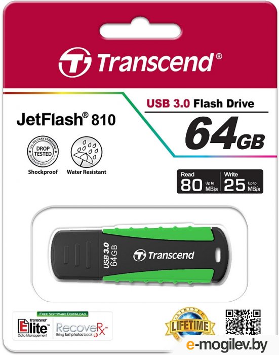 Usb flash накопитель Transcend JetFlash 810 Black-Green 64GB (TS64GJF810)