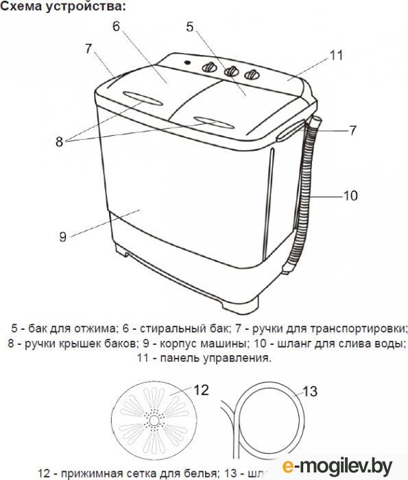 Схема бака стиральной машины